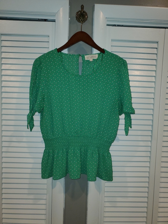 Sweet Wanderer Tops - Sweet Wanderer Green Polka Dot  Peplum Top